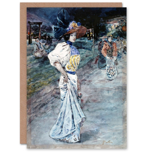 Henry Somm Elegant in a Japanese Garden Watercolour Art Greeting Card