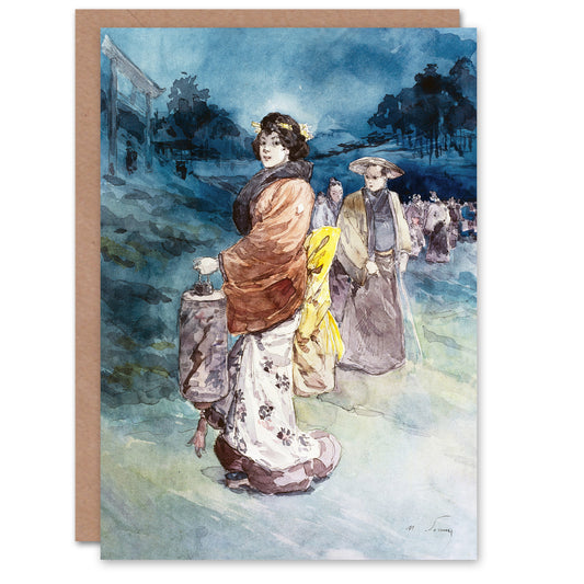 Somm Procession of Characters in Japanese Costume Art Greeting Card