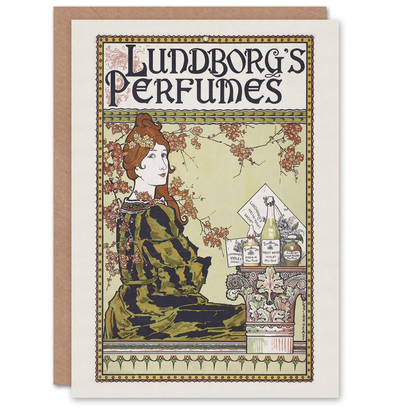 Louis Rhead Lundborgs Art Nouveau Vintage Advert Art Greeting Card