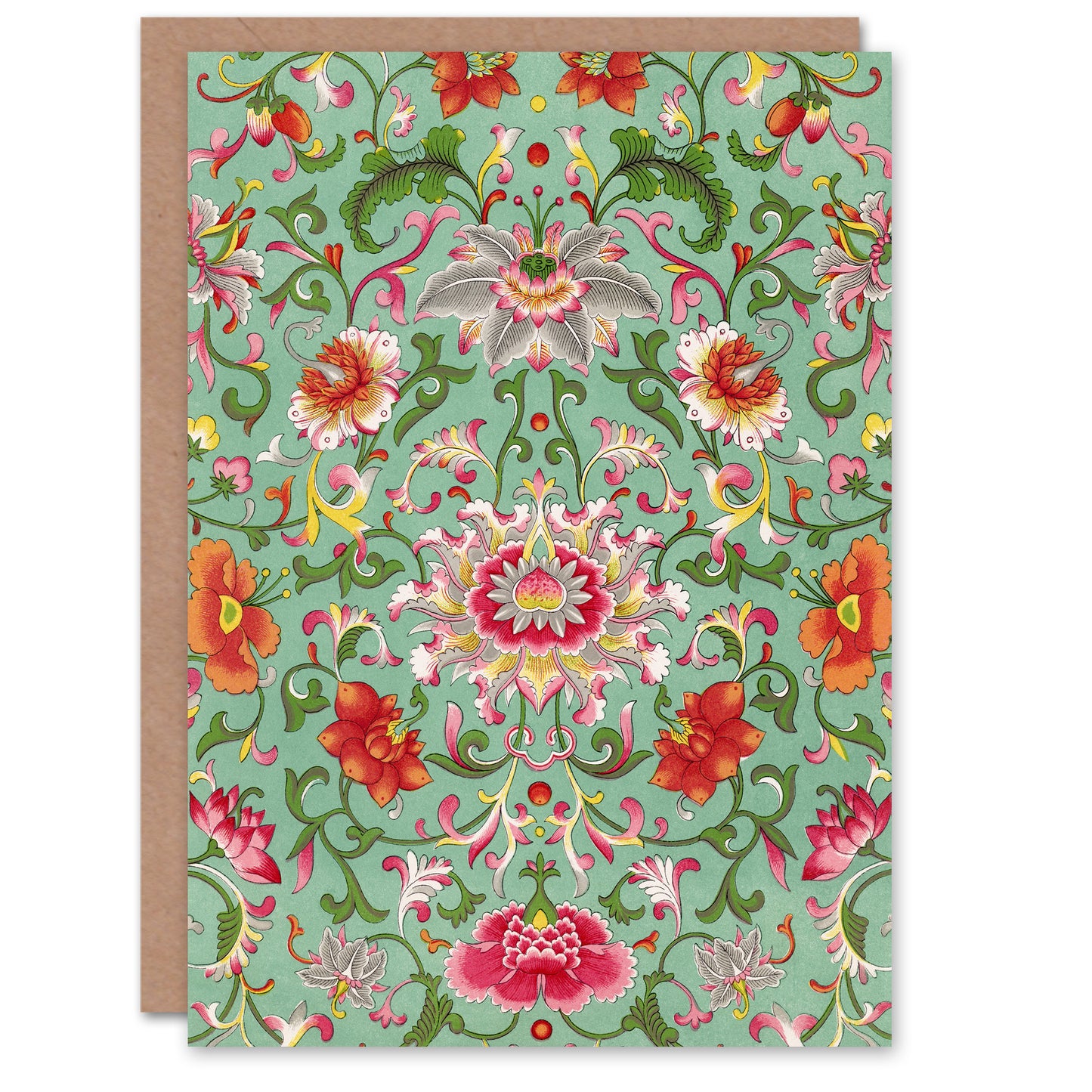 Owen Jones Colourful Chinese Floral Pattern Art Greeting Card
