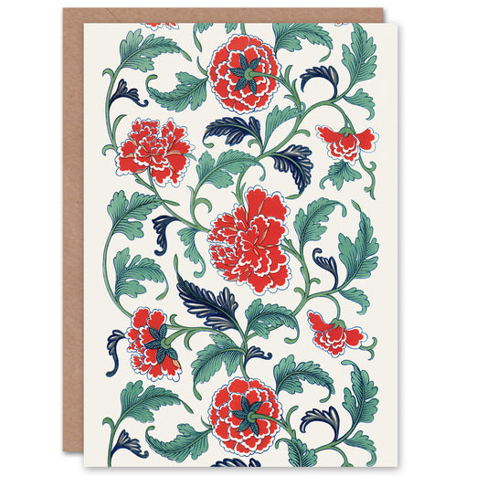 Owen Jones Elegant Red Flower Filigree Pattern Art Greeting Card