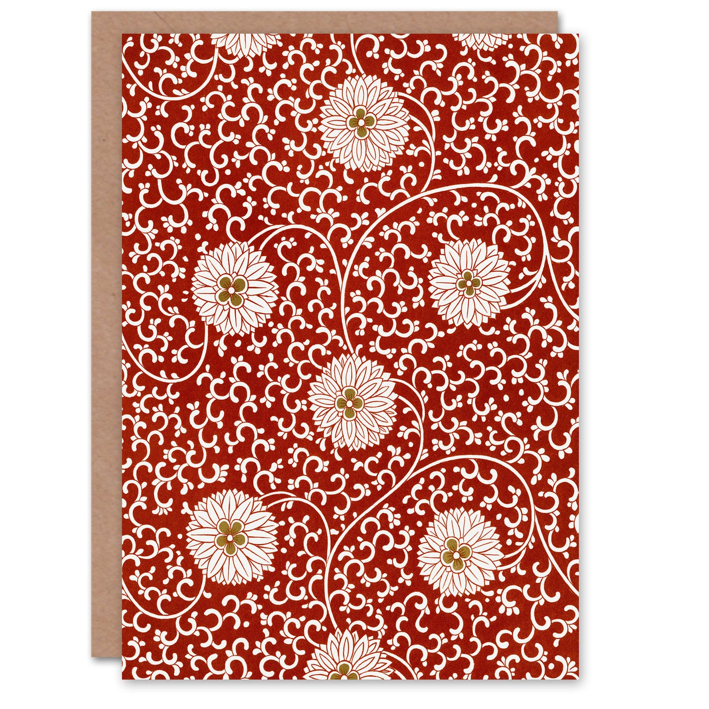 Owen Jones Floral Filigree Pattern in Red Art Greeting Card