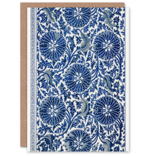Owen Jones Art Nouveau Flower Pattern in Blue Art Greeting Card