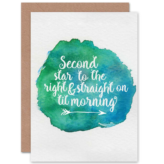 Quote Typography Peter Pan Star Watercolour Inspirational Greeting Card