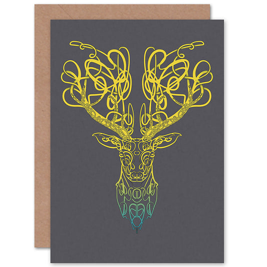 Celtic Knot Stag Head Blue Yellow Gradient Animal Greetings Card