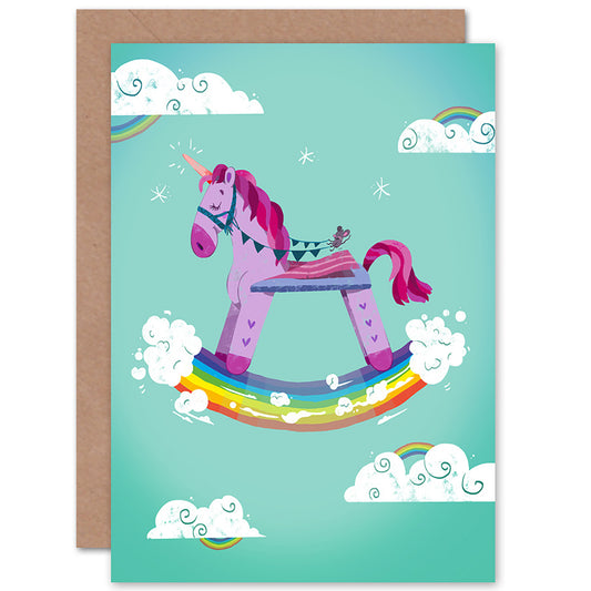 Rocking Unicorn Rainbow Birthday Card