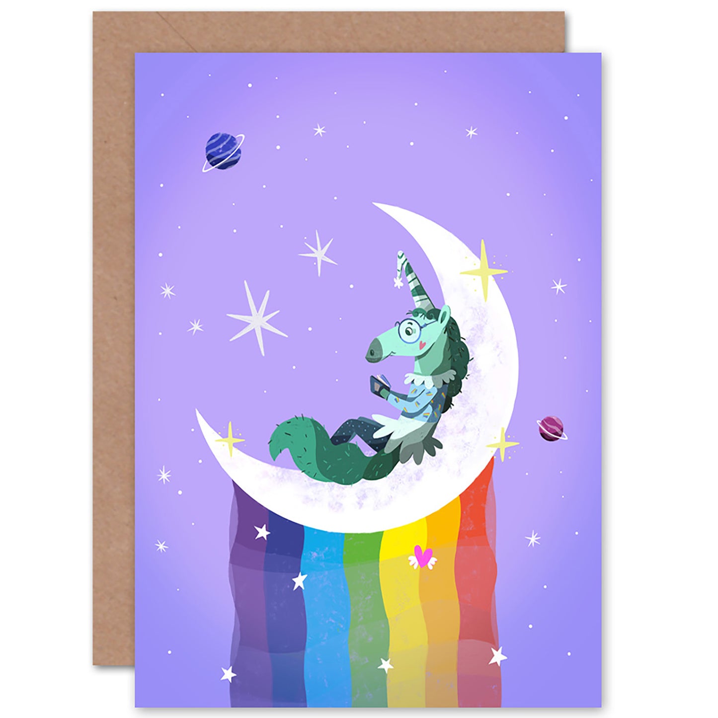 Unicorn Moon Rainbow Stars Birthday Card