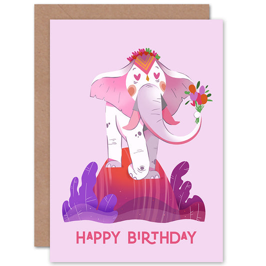 Flower Elephant Birthday Card