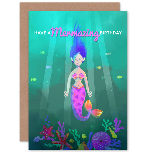 Mermaid Pink Girls Mermazing Birthday Card