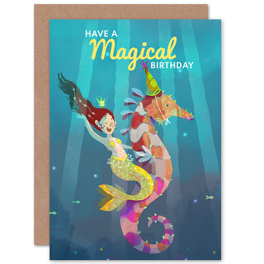 Mermaid Seahorse Magical Birthday Card