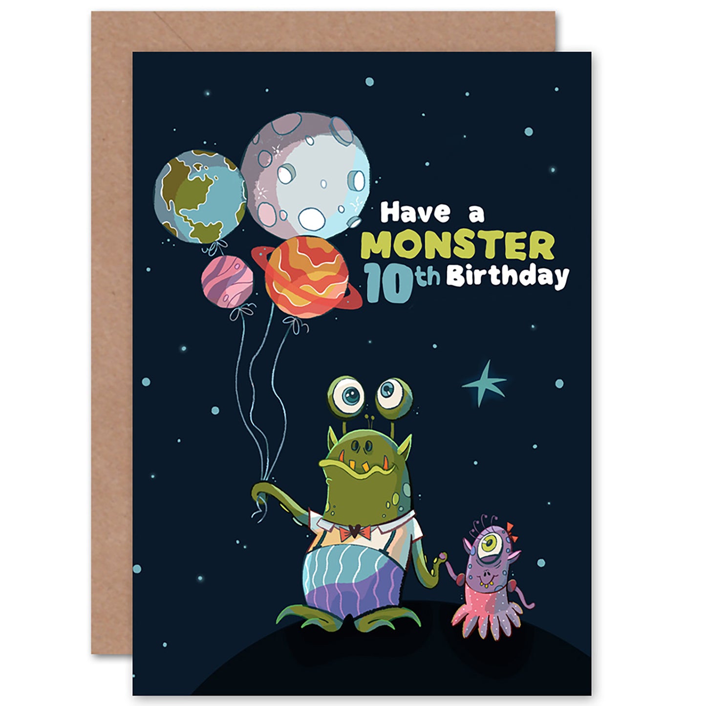 Space Balloon Monster Birthday Card