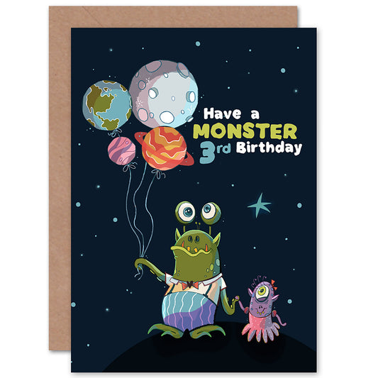 Space Balloon Monster Birthday Card