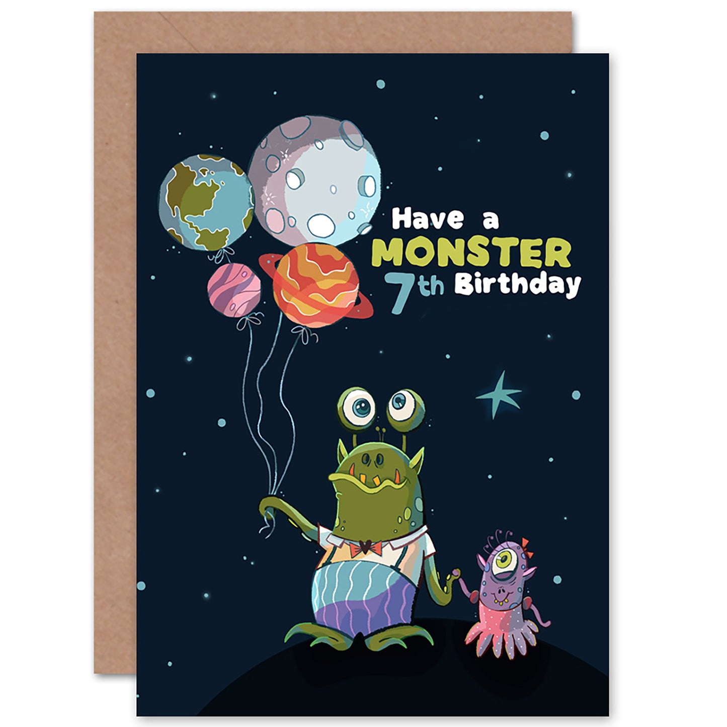 Space Balloon Monster Birthday Card