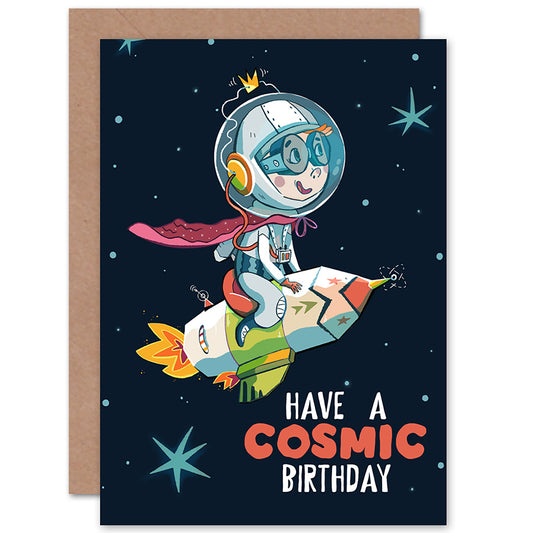 Space Rocket Astronaut Cosmic Kids Birthday Card