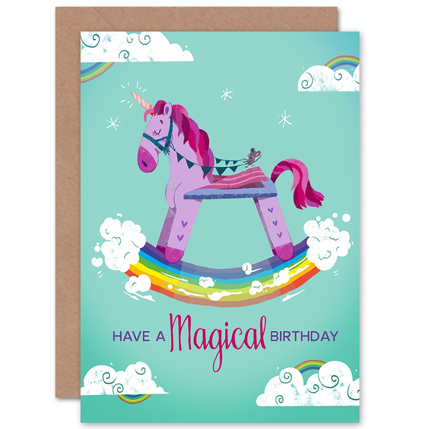 Unicorn Rocking Magical Kids Birthday Card