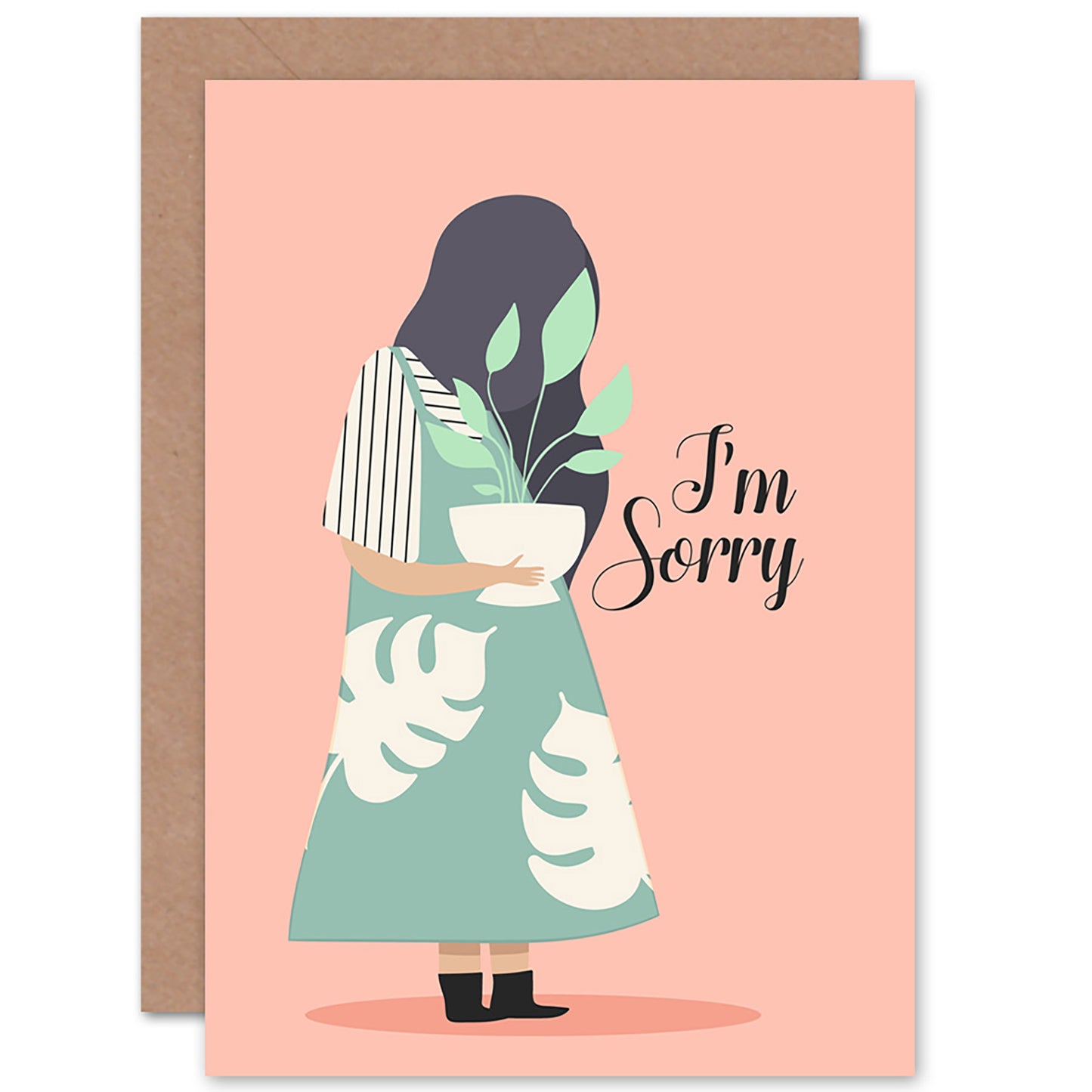 I'm Sorry Plant Lover Lady Pastel Colour Greetings Card
