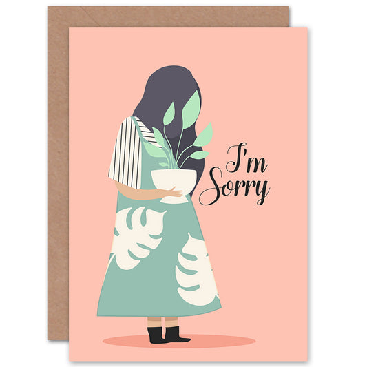 I'm Sorry Plant Lover Lady Pastel Colour Greetings Card