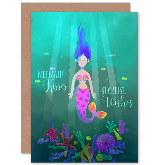 Mermaid Kisses Wishes Kids Sea Birthday Birthday Card