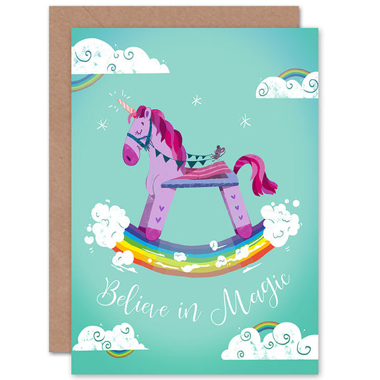 Unicorn Believe Magic Rainbow Birthday Card