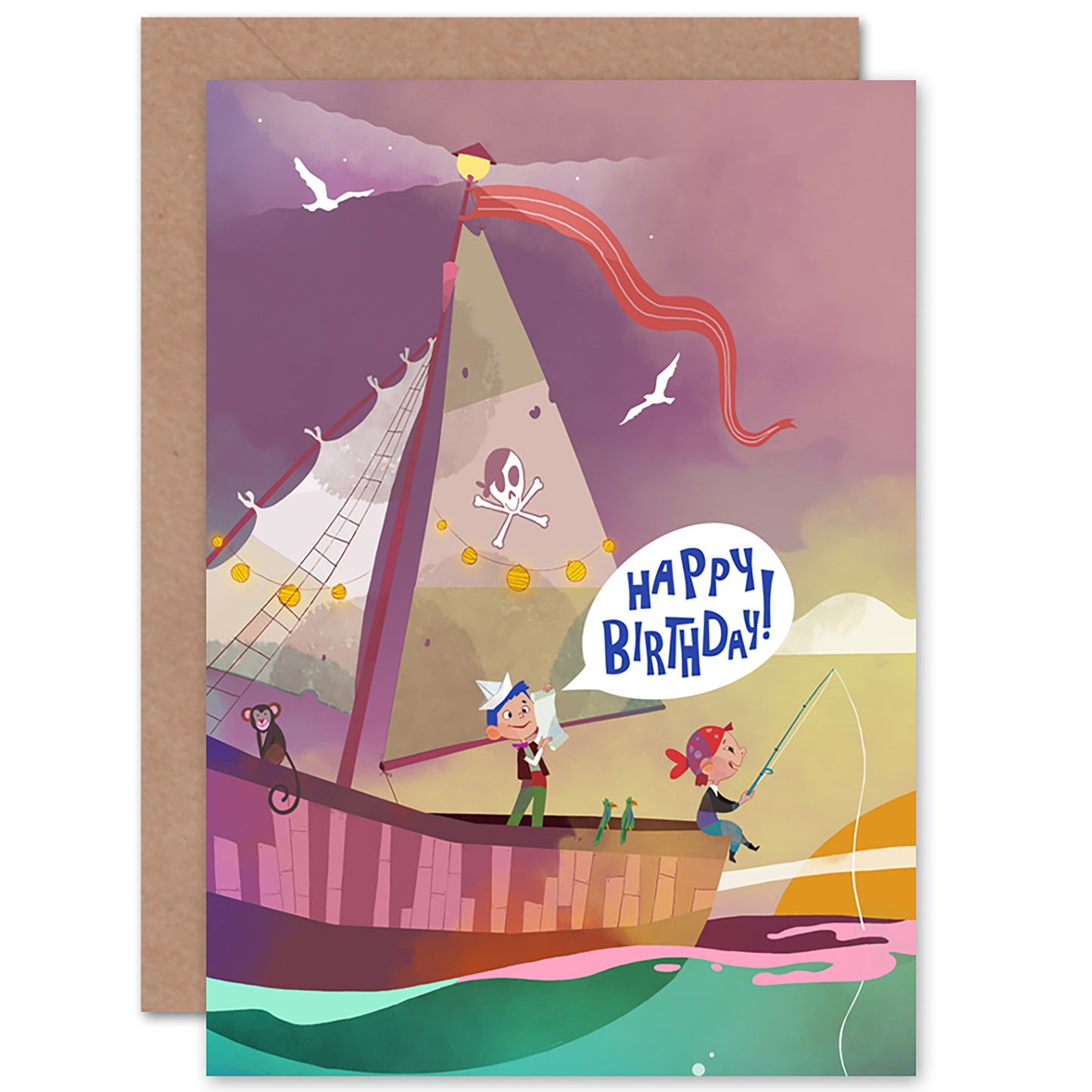 Child Pirate Ship Nautical Cartoon Birthday Card