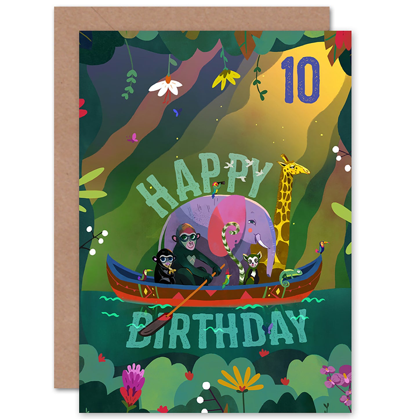 Jungle Boat Kids Birthday Card