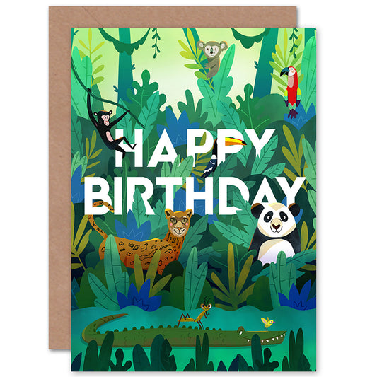 Cute Amazon Jungle Animals Panda Birthday Card
