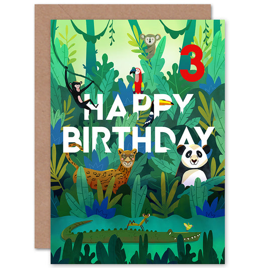 Jungle Animals Kids Birthday Card