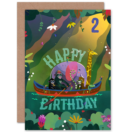 Jungle Boat Kids Birthday Card