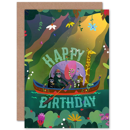 Jungle Boat Animals Birthday Card