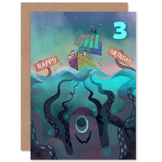 Pirate Octopus Kids Birthday Card