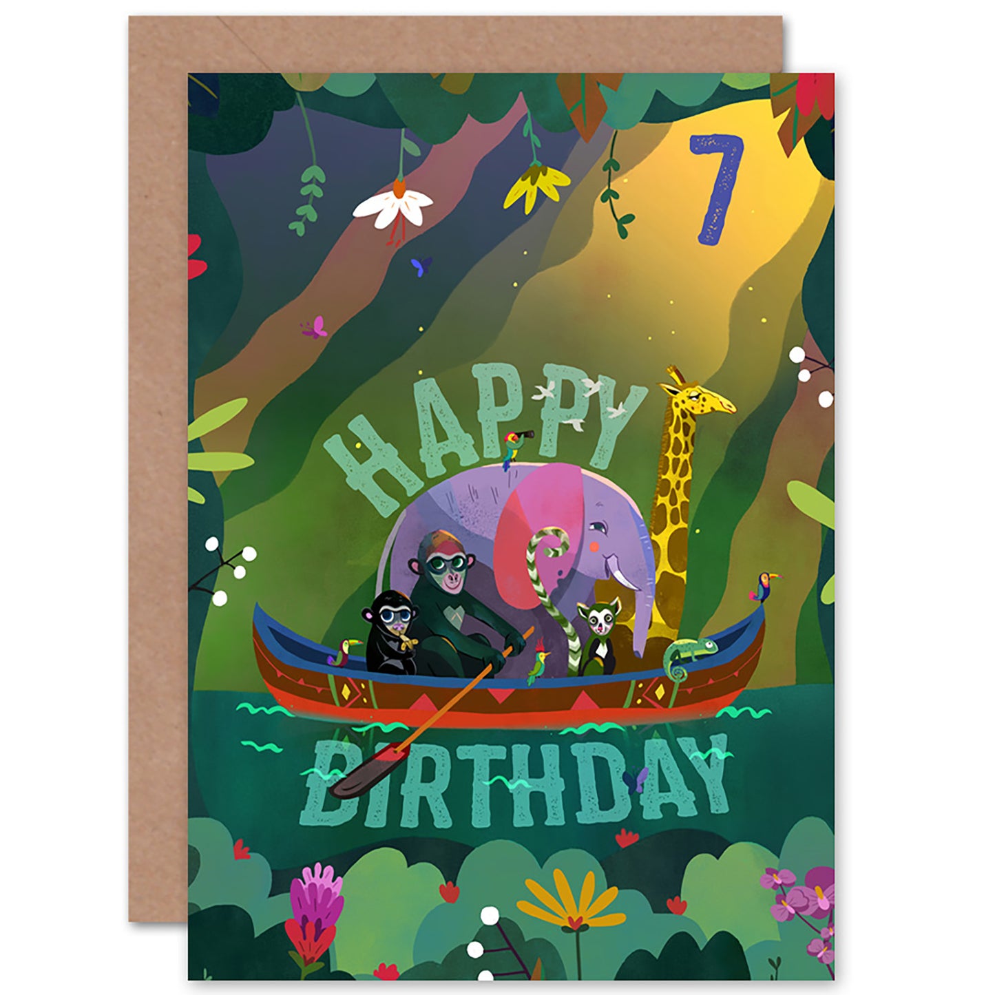 Jungle Boat Kids Birthday Card