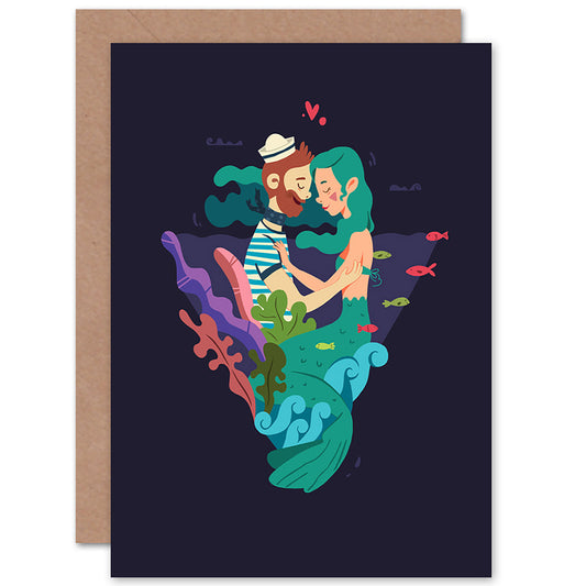 Sea Love Mermaid Sailor Partner Romantic Card
