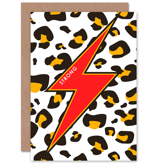 Red Shapes Strong Leopard Quote Greetings Card