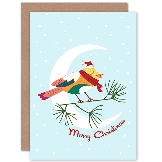 Cute Robin in Santa Hat Cartoon Christmas Card