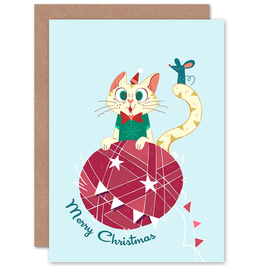 Cute Cat and Mouse Illustration Christmas Card