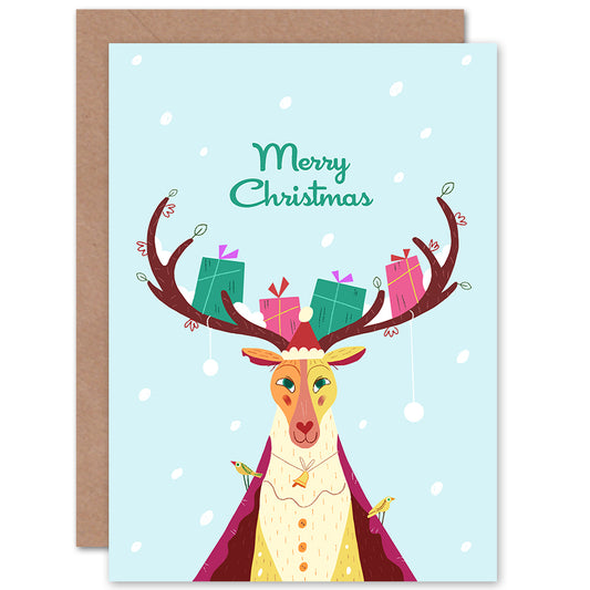 Stag with Gifts Presents on Antlers Christmas Card