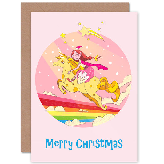 Unicorn Princess Rainbow Merry Christmas Card