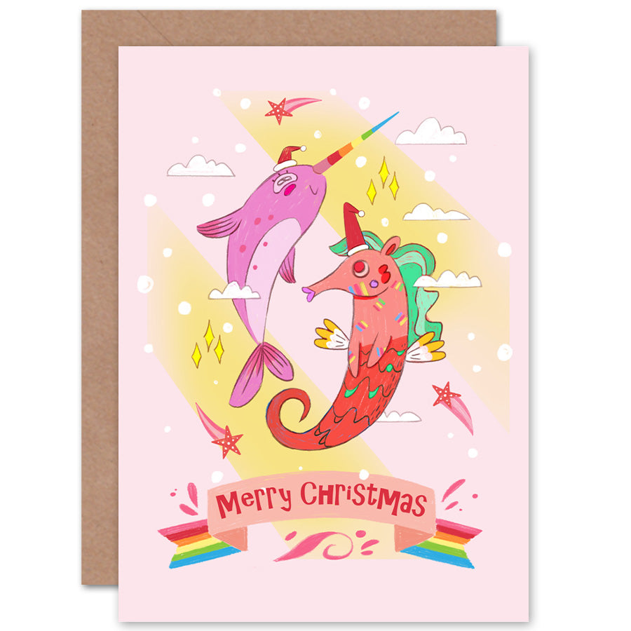 Unicorn and Narwhal Merry Christmas Card