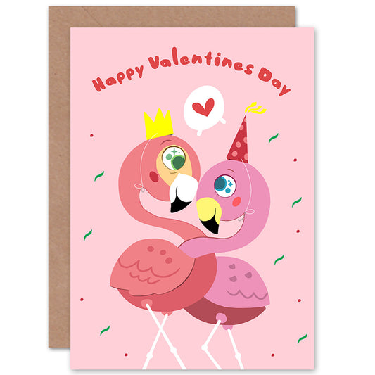 Kawaii Flamingo Anniversary Valentine's Card