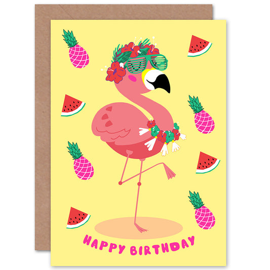 Kawaii Flamingo Birthday Card