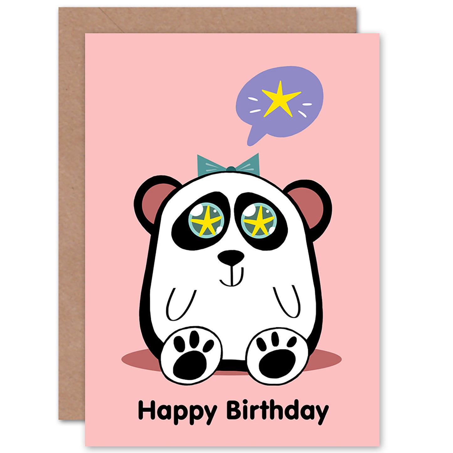 Kawaii Panda Star Girls Birthday Card