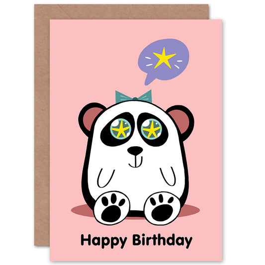 Kawaii Panda Star Girls Birthday Card