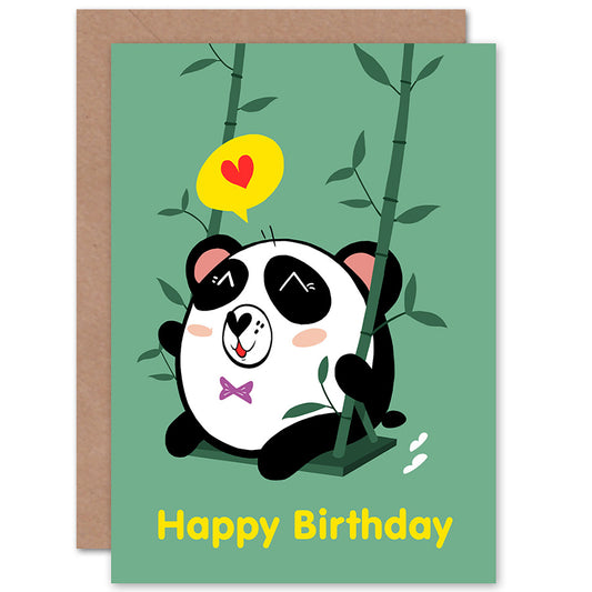 Kawaii Panda Swing Girls Birthday Card