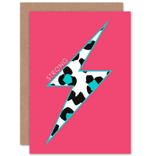 Pink Teal Strong Leopard Quote Greetings Card