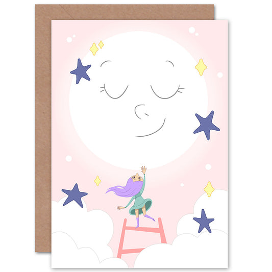 Girls Moon Climber Girl Birthday Card