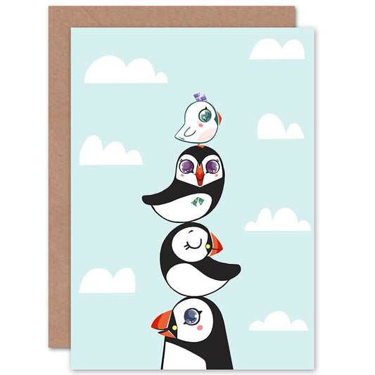 Family Stacked Puffin Kids Birthday Birthday Card