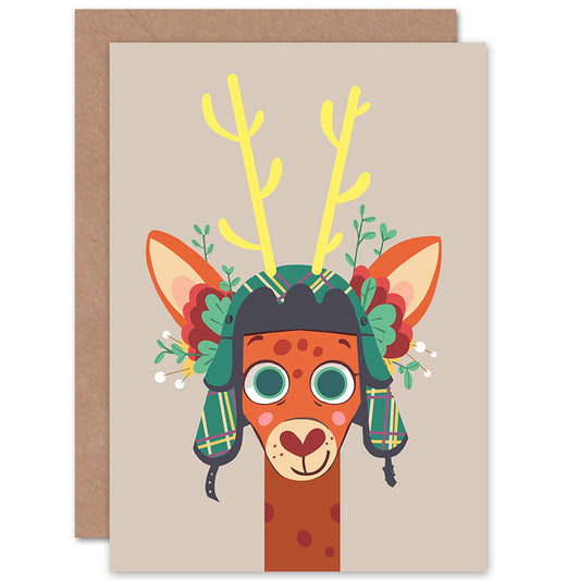 Stag Cartoon With Scottish Tartan Hat Scottish Card