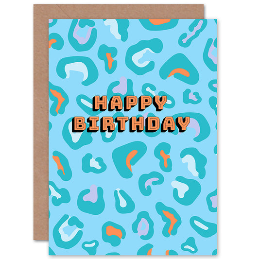 Bright Orange Blue Leopard Pattern Birthday Card