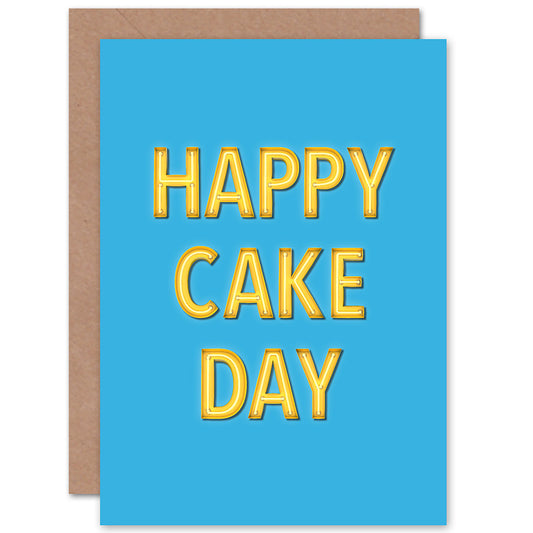 Happy Cake Day Retro Yellow Blue Birthday Card