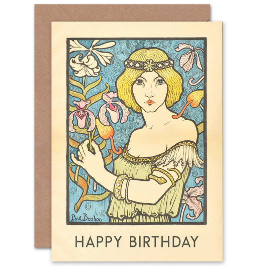 Nouveau French Paul Berthon Salon Birthday Card